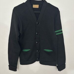Black vintage HL Whiting Co letterman Cardigan sweater with Green 1940s Seattle